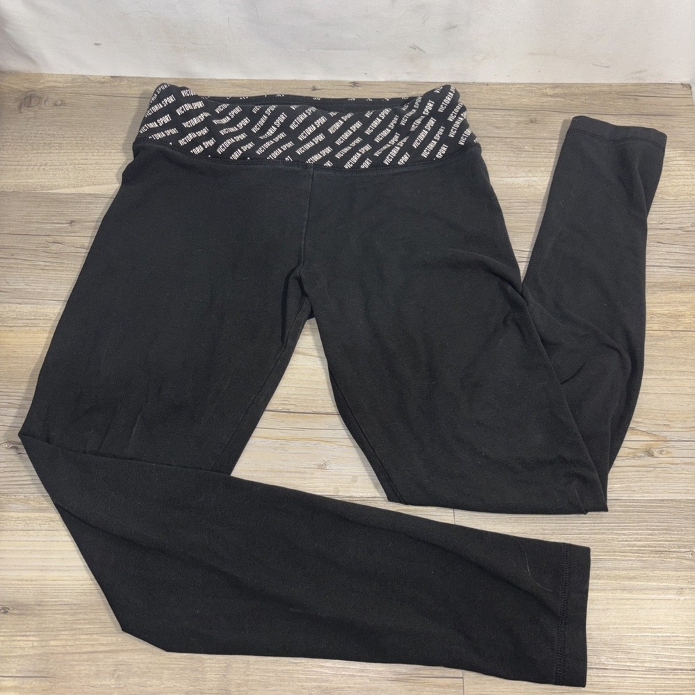 Victorias Sport M Black Legging Spellout Band Workout Yoga Casual Athleisure
